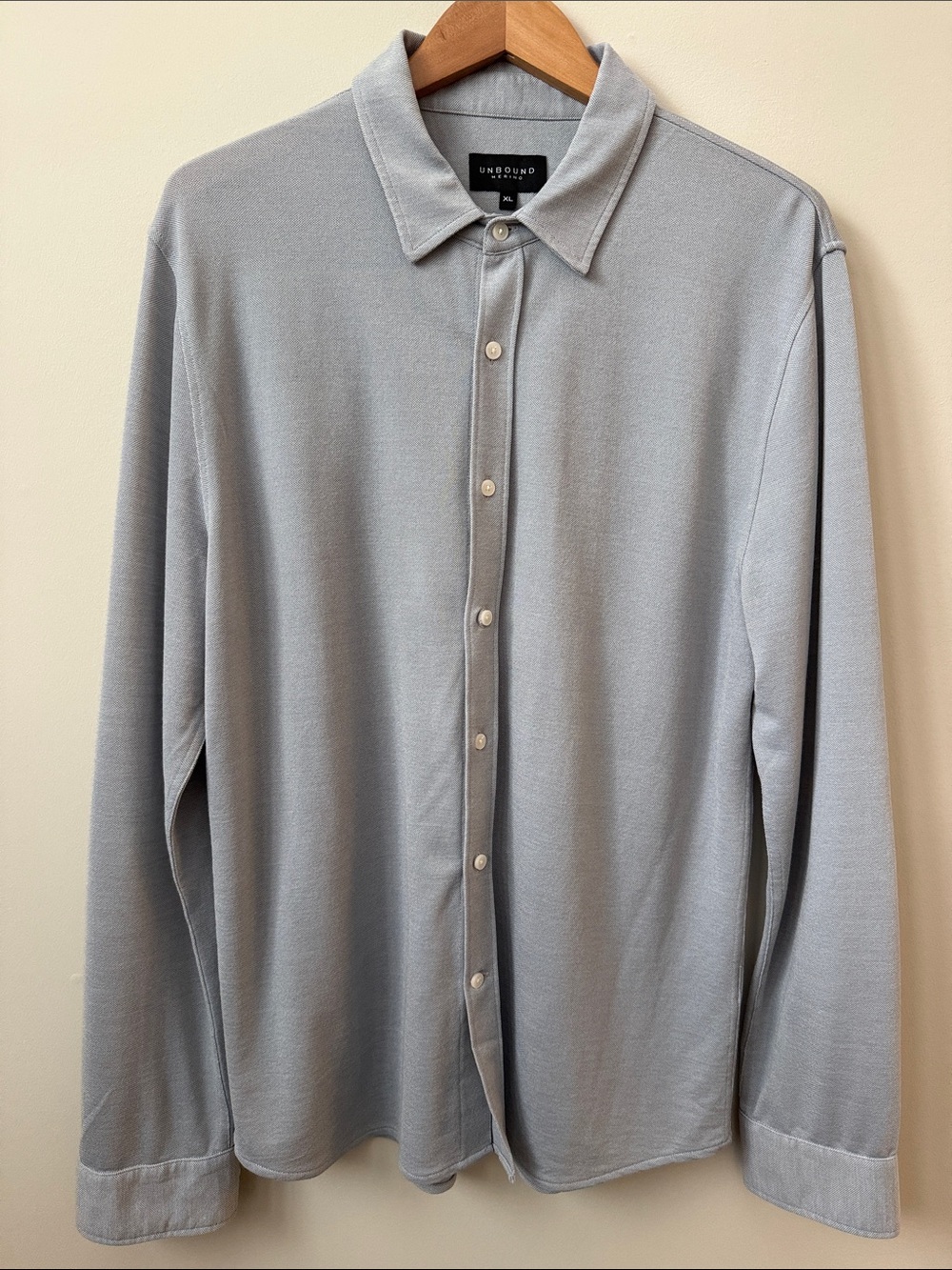 Unbound Merino Men's Long-Sleeve Casual Merino Button Down Shirt — Light Gray XL